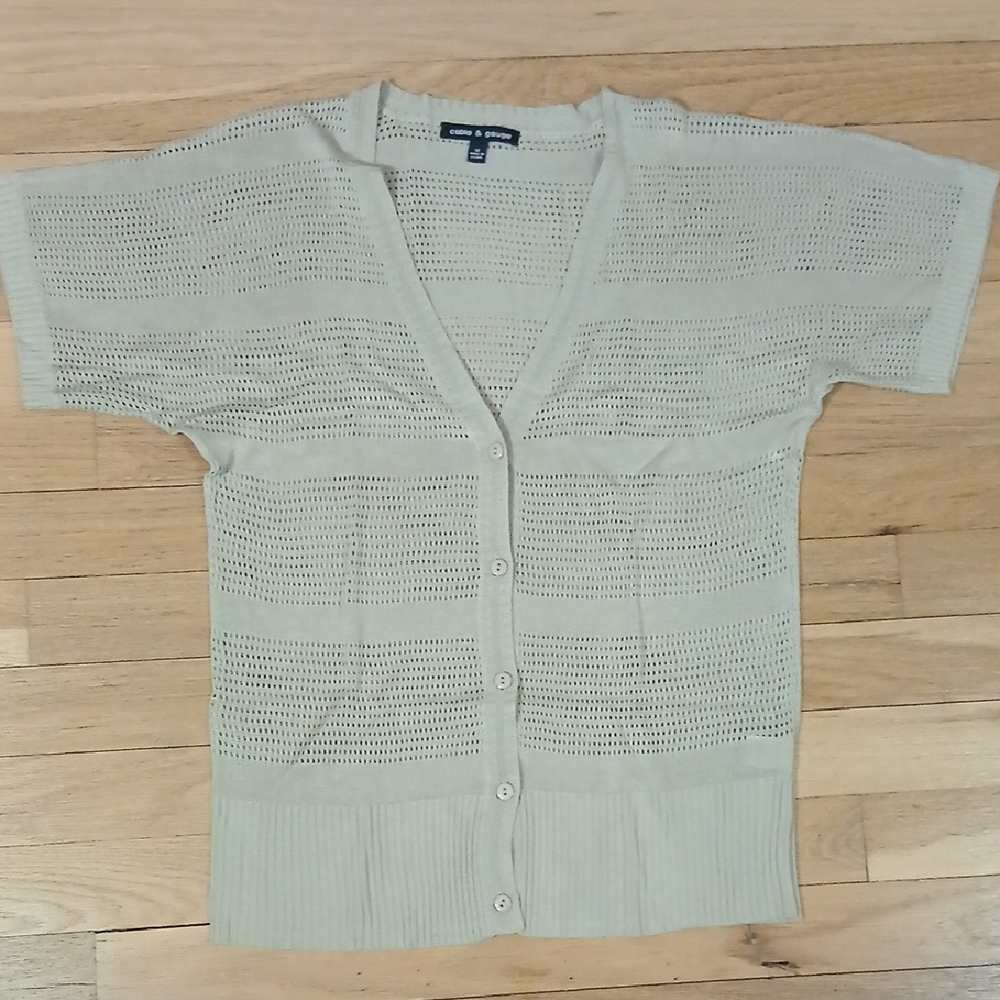 Cable & Gauge Light Tan Short Sleeve Cardigan